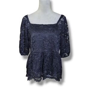 Nanette Lepore Black Lace Sheer Sleeve Blouse Women's M NWT